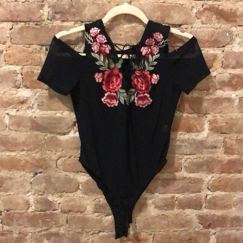 Mesh Body Suit with Rose Designs